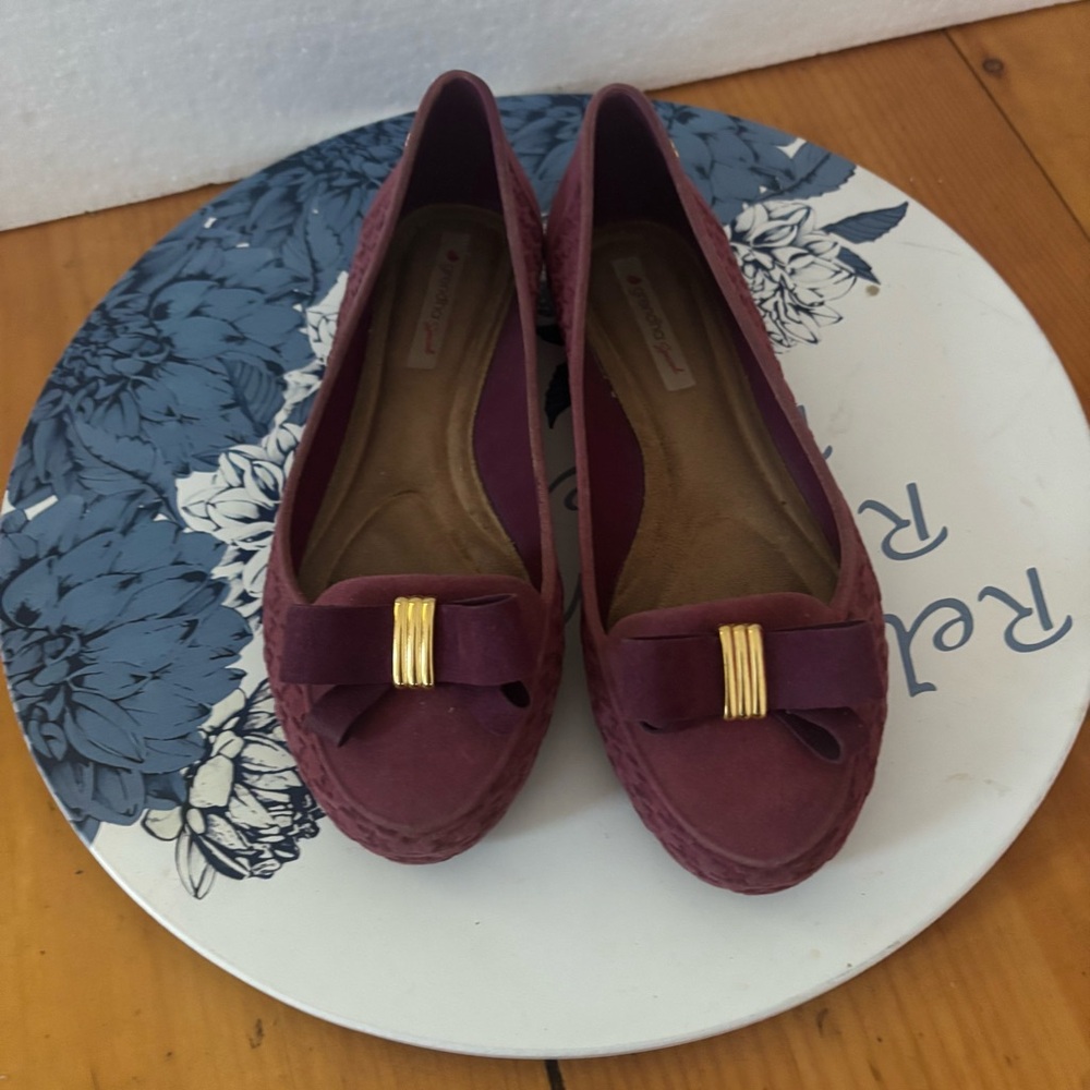 Grendha Special Burgundy Bow Ballet Flats Size 6